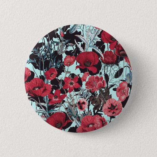 Poppy Floral Pattern Button (Vorderseite)