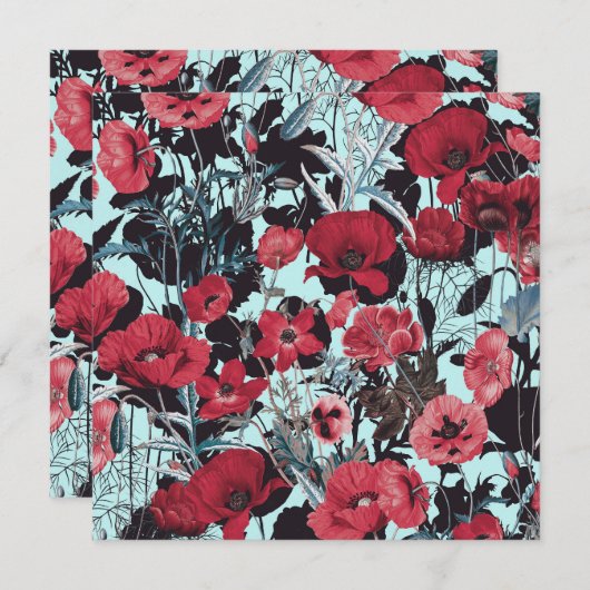 Poppy Floral Pattern Einladung (Vorne/Hinten)