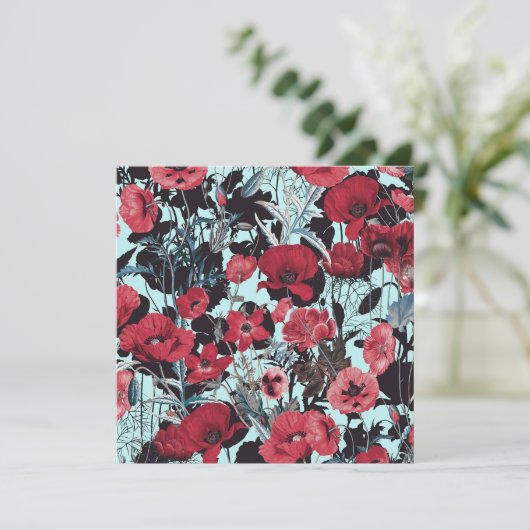 Poppy Floral Pattern Einladung (Stehend Vorderseite)