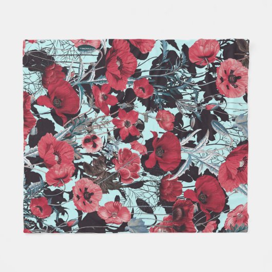 Poppy Floral Pattern Fleecedecke (Vorderseite (Horizontal))