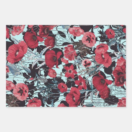 Poppy Floral Pattern Geschenkpapier Set (Vorderseite 3)