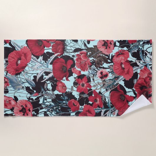 Poppy Floral Pattern Strandtuch (Vorderseite)