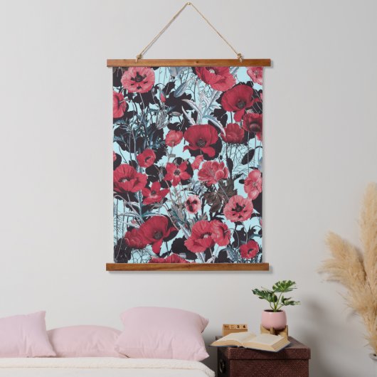 Poppy Floral Pattern Wandteppich Mit Holzrahmen (Schlafzimmer)