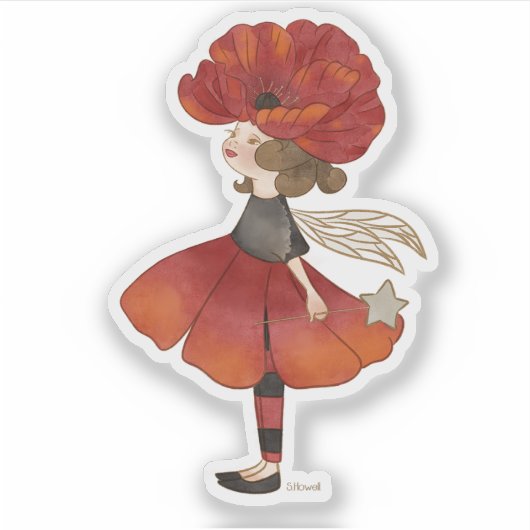 Poppy Floral Pixie Sticker (Vorderseite)