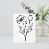 Poppy Flower Botanical Bloom Line Art Postkarte (Stehend Vorderseite)