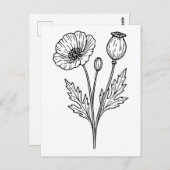 Poppy Flower Botanical Bloom Line Art Postkarte (Vorne/Hinten)