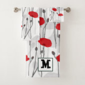 Poppy flower gift botanical pretty monogram badhandtuch set (Insitu)