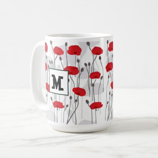 Poppy flower gift botanical pretty monogram kaffeetasse (Vorderseite Links)