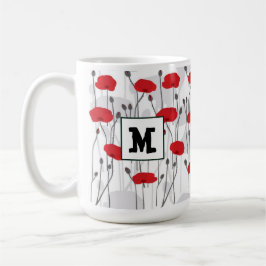 Poppy flower gift botanical pretty monogram kaffeetasse