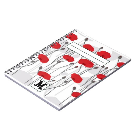 Poppy flower gift botanical pretty monogram notizblock (Linke Seite)