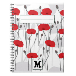 Poppy flower gift botanical pretty monogram notizblock