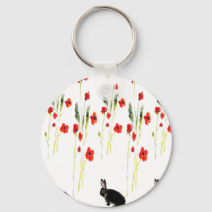 Poppy Flowers and a cute bunny rabbit Schlüsselanhänger