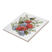 Poppy Flowers and Bees Digital Drawing, Botanical Fliese (Seite)