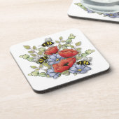 Poppy Flowers and Bees Digital Drawing, Botanical Getränkeuntersetzer (Linke Seite)