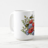 Poppy Flowers and Bees Digital Drawing, Botanical  Kaffeetasse (Vorderseite Links)