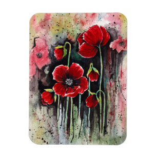 Poppy Flowers In Watercolor Magnet