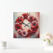 poppy flowers wreath quadratische wanduhr (Zuhause)