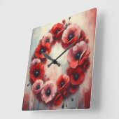 poppy flowers wreath quadratische wanduhr (Winkel)