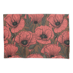 Poppy garden in coral and brown kissenbezug
