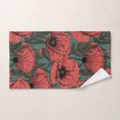 Poppy garden in coral, brown and pine green badhandtuch set (Handtuch)