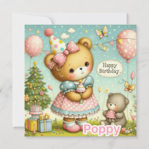 POPPY ~ Geburtstagskarte ~ Teddy Bear ~ Flat Card