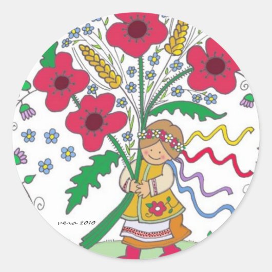 Poppy Girl Ukrainische Volkskunst Runder Aufkleber (Vorderseite)