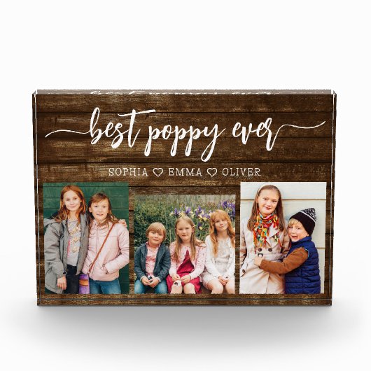 Poppy Großvater Grandchildren Holzfotolage Fotoblock (Vorderseite)