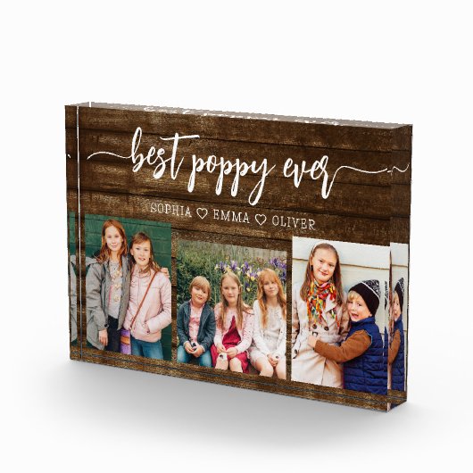 Poppy Großvater Grandchildren Holzfotolage Fotoblock (Rechts)