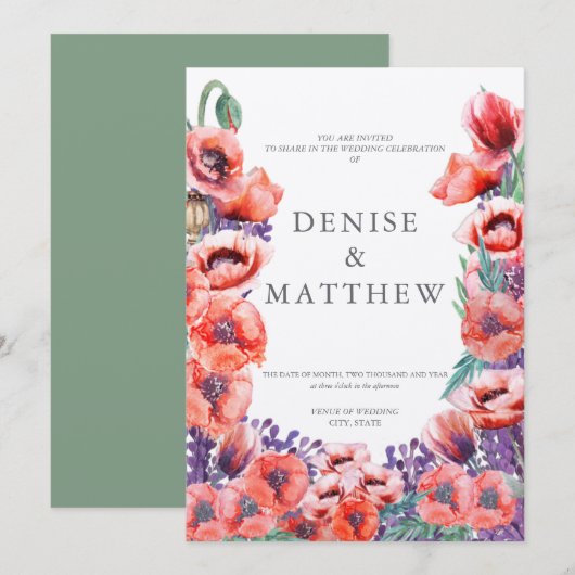 Poppy Hochzeit Einladung mit Basil Back (Vorne/Hinten)