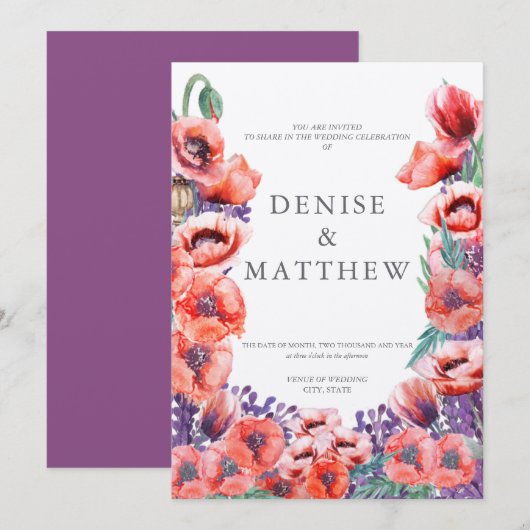 Poppy Hochzeit Einladung mit Dahlia Back (Vorne/Hinten)