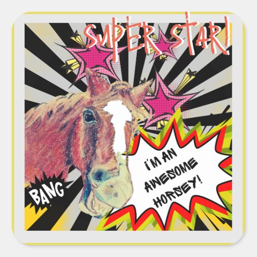 Poppy Lächeln Comic Quadratischer Aufkleber (Vorderseite)