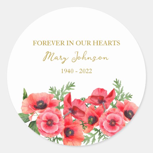 Poppy Memorial Funeral Classic Round Sticker (Vorderseite)