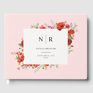 Poppy Monogram Pink Wedding Gästebuch