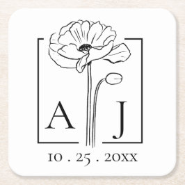 Poppy Monogram Rechteckiger Pappuntersetzer