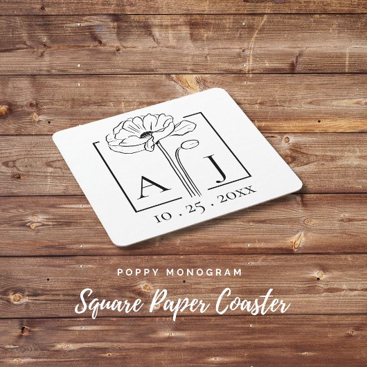 Poppy Monogram Rechteckiger Pappuntersetzer