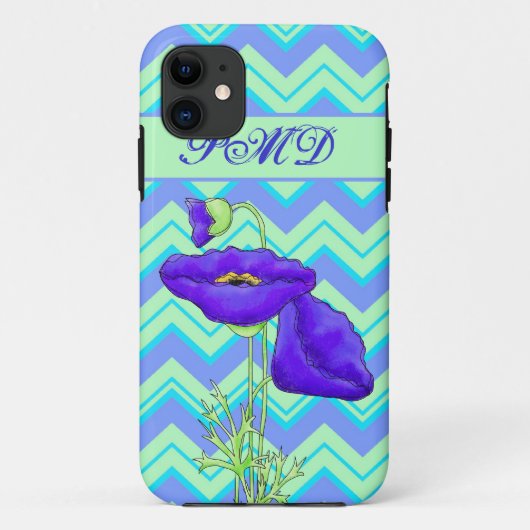 Poppy Monogram Turquoise & Green Zickzack ZizZag Case-Mate iPhone Hülle (Rückseite)