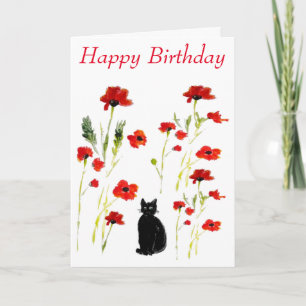 Poppy Niedlich Black Cat Floral Karte