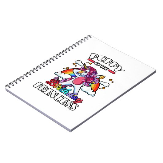 Poppy Of The Birthday Princess Unicorn Rainbow Bda Notizblock (Linke Seite)