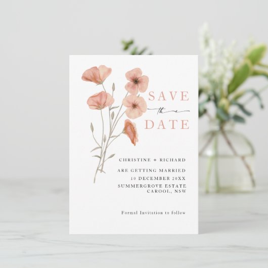 Poppy Orange Blume Hochzeit Speichern Sie das Datu (Stehend Vorderseite)