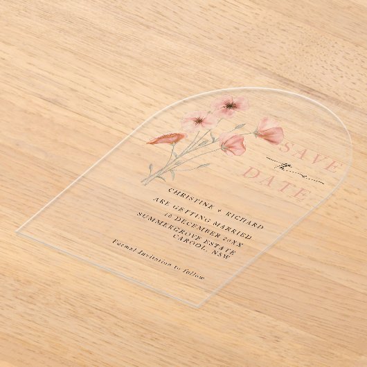 Poppy Orange Blume Hochzeit Speichern Sie das Datu Acryleinladungen (Ablage )