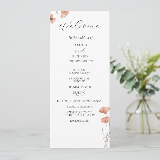 Poppy Orange Blume Wedding Program Card Einladung (Stehend Vorderseite)