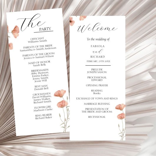 Poppy Orange Blume Wedding Program Card Einladung