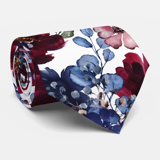 Poppy & Peony Red White & Blue Wedding Krawatte (Gerollt)