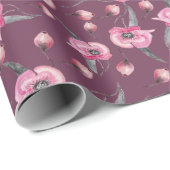 Poppy Pink Lila Aquarellmuster Geschenkpapier (Rolleneckpunkt)