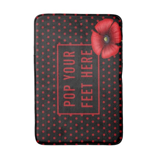 Poppy Polka Dot Muster Rot und Schwarz Bath Mat Badematte (Vorderseite Vertikal)
