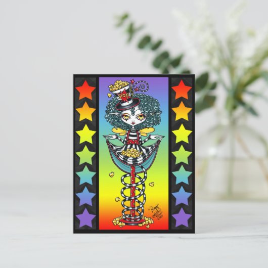 Poppy Popcorn Pixie Stick Rainbow Circus Postkarte (Stehend Vorderseite)