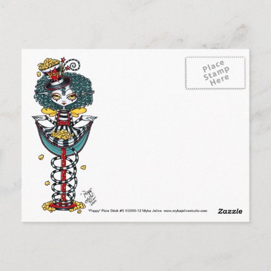 Poppy Popcorn Pixie Stick Rainbow Circus Postkarte (Rückseite)