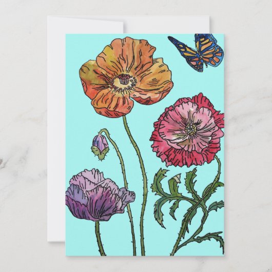 Poppy Poppies Art Watercolor Einladung zum Geburts (Vorderseite)