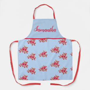 Poppy Poppies Red Shabby Chic Blue Gingham Floral Schürze