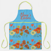 Poppy Poppies Red Watercolor Mums Blue Floral Schürze (Vorderseite)